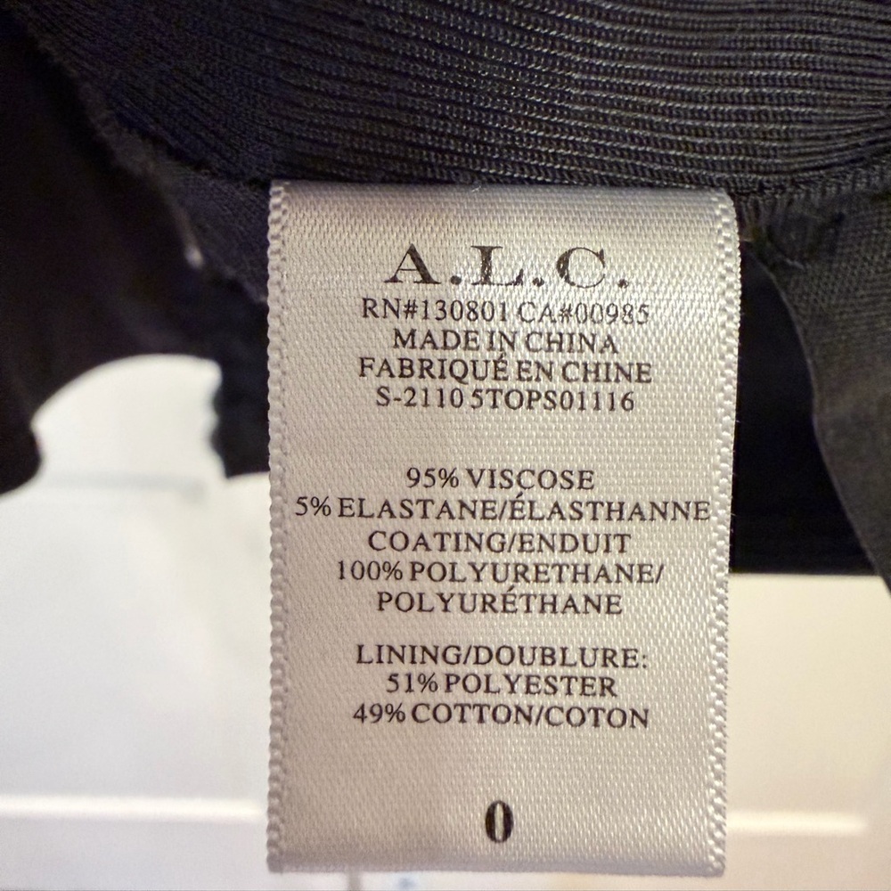 A.L.C Faux Leather Lauryn Vegan Ruched Top Zipper Back Size 0 in Solid Black - Picture 5 of 6